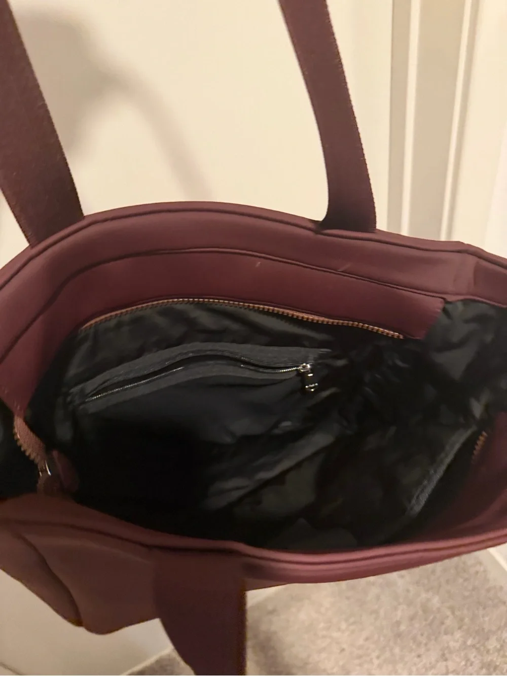 Athleta Burgundy Laptop Tote with Front Zip Pocket